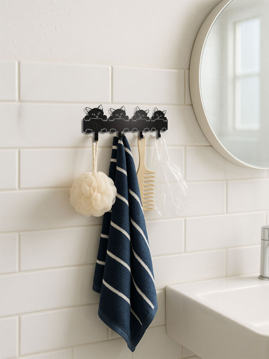 Black Cat Metal Wall Key Holder – Cute Wall Mounted Hook Rack for Keys, Coats & Bags | Entryway Organizer & Gothic Cat Home Decor