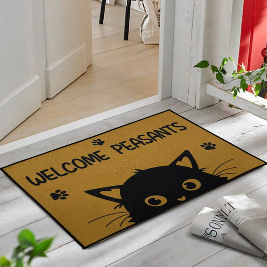 1 Piece Cat Welcome Doormat – Washable Low Pile Rug with Non-Slip Backing