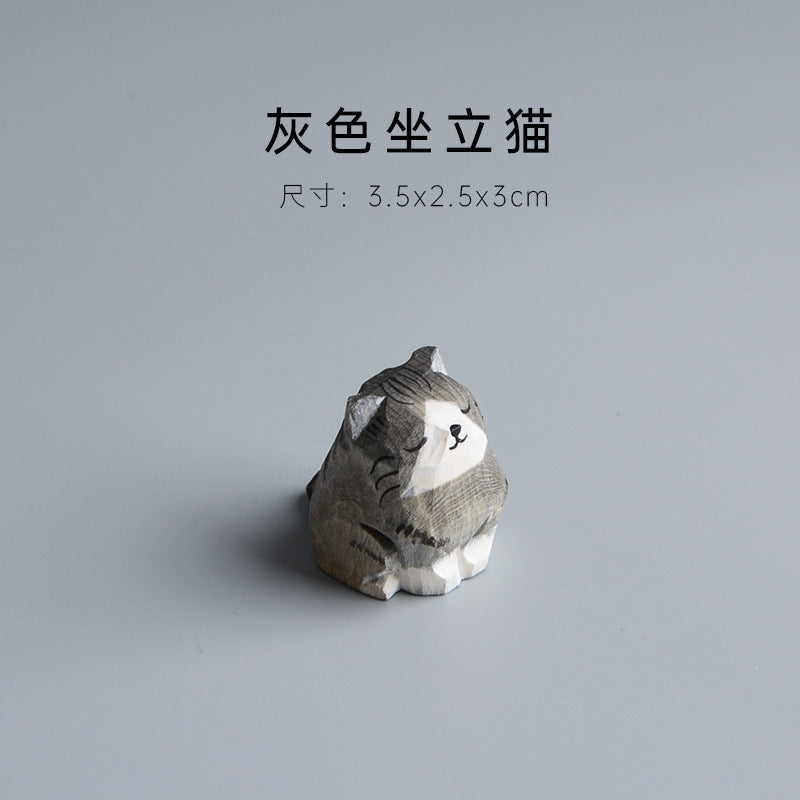 Creative Wooden Cat Trinkets – Handmade Wood Carving Cat Ornament (Gray & Orange)