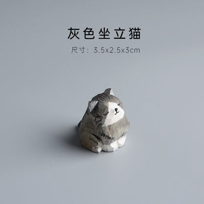 Creative Wooden Cat Trinkets – Handmade Wood Carving Cat Ornament (Gray & Orange)