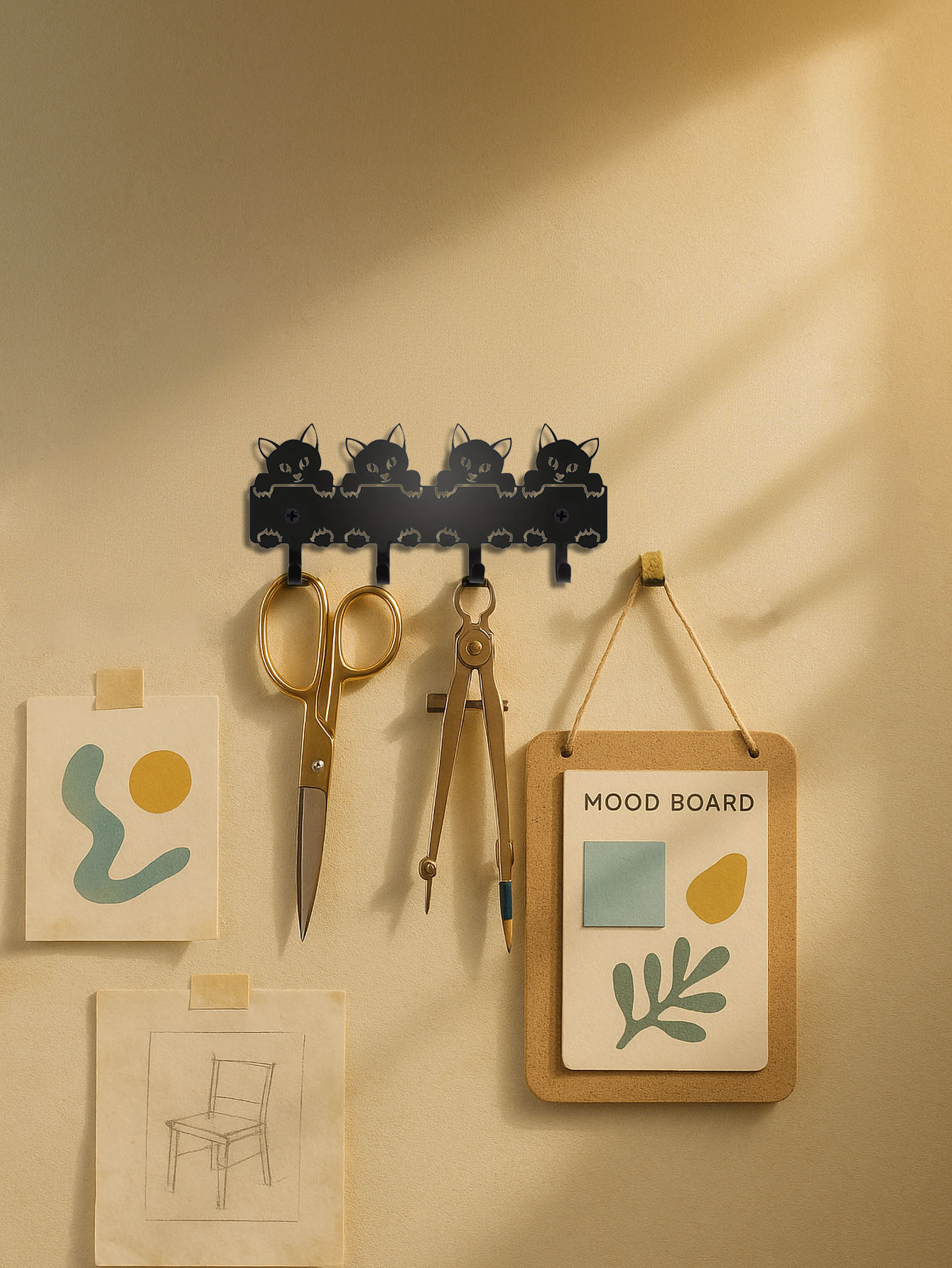 Black Cat Metal Wall Key Holder – Cute Wall Mounted Hook Rack for Keys, Coats & Bags | Entryway Organizer & Gothic Cat Home Decor