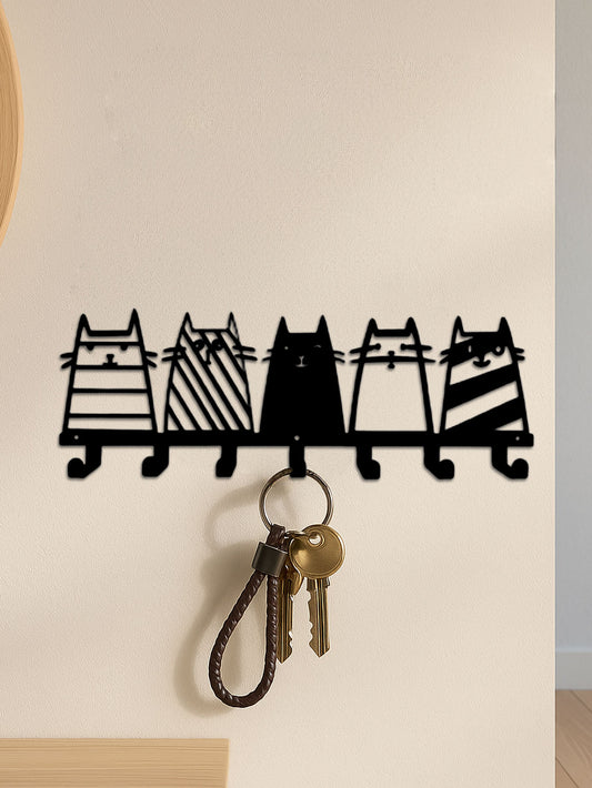 Feline Utility Wall Hooks Organizer – Metal Cat Silhouette Key & Leash Holder | Space-Saving Pet Lover Wall Rack for Entryway, Kitchen & Bedroom