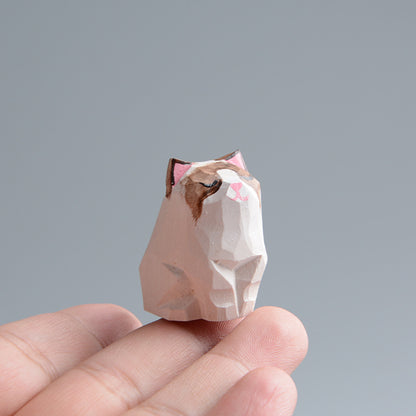 Creative Wooden Cat Trinkets – Handmade Wood Carving Cat Ornament (Gray & Orange)