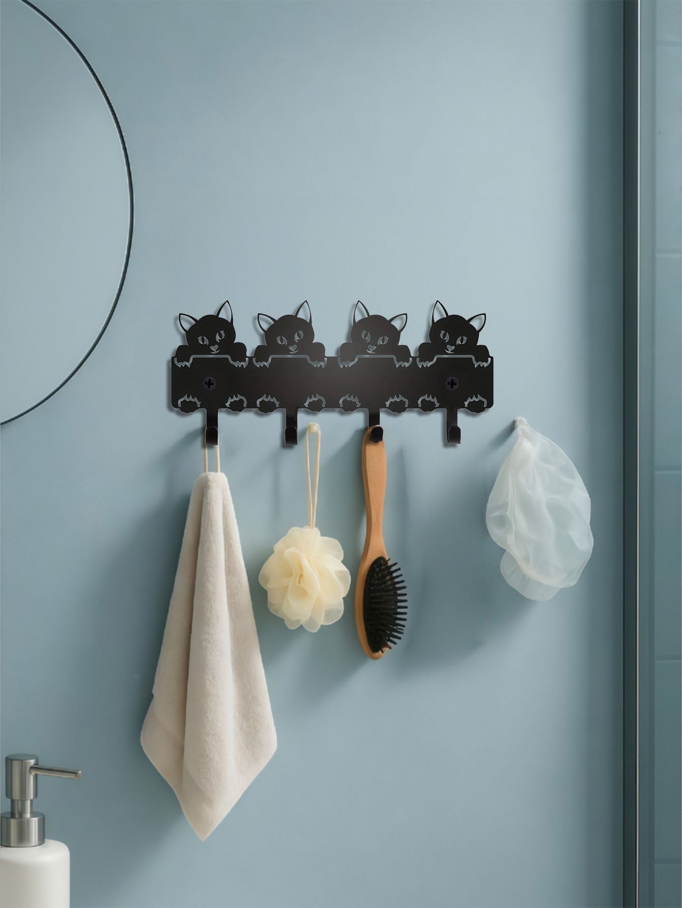 Black Cat Metal Wall Key Holder – Cute Wall Mounted Hook Rack for Keys, Coats & Bags | Entryway Organizer & Gothic Cat Home Decor