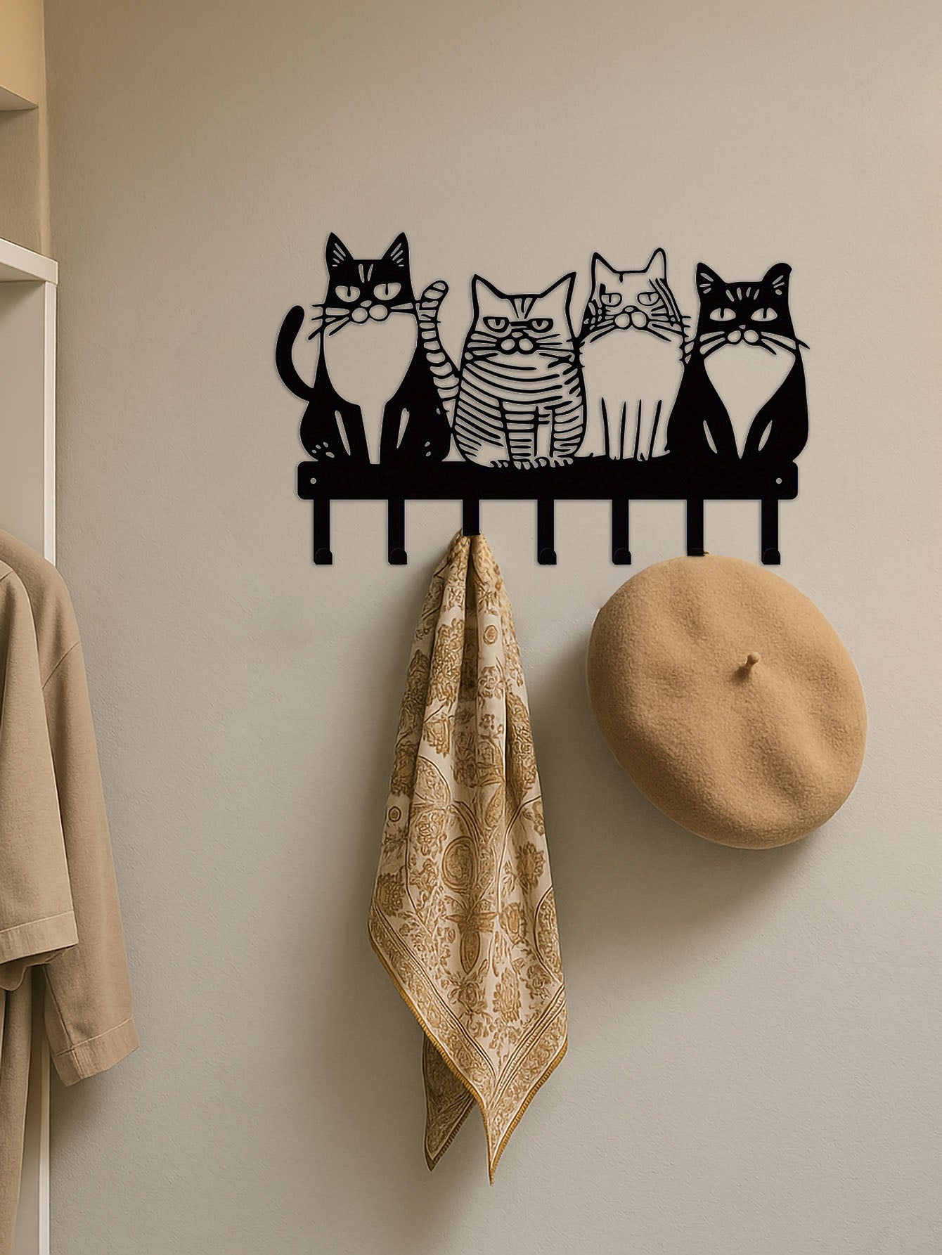 Cute Cat Wall Hook – Metal Wall Mounted Hook for Keys, Towels, Bags & Coats | Kawaii Cat Home Decor