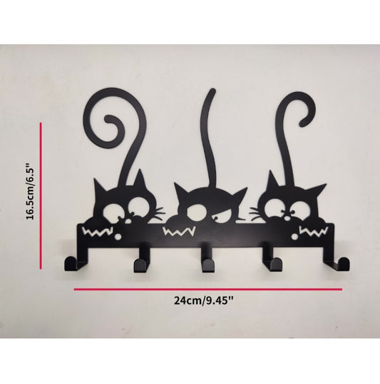 Cute Cat Wall Hooks – Black Metal Key & Coat Holder for Entryway | Decorative Cat Wall Organizer