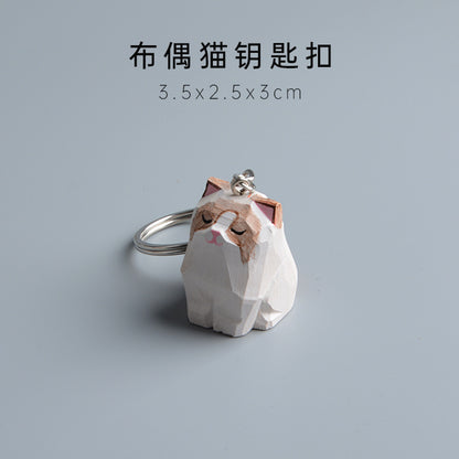 Creative Wooden Cat Trinkets – Handmade Wood Carving Cat Ornament (Gray & Orange)