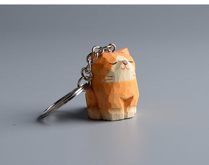 Creative Wooden Cat Trinkets – Handmade Wood Carving Cat Ornament (Gray & Orange)