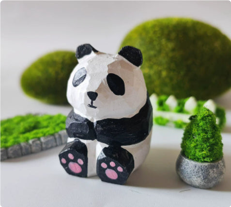 Creative Wooden Cat Trinkets – Handmade Wood Carving Cat Ornament (Gray & Orange)