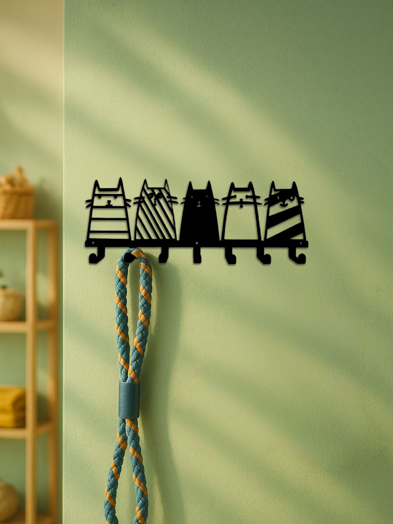 Feline Utility Wall Hooks Organizer – Metal Cat Silhouette Key & Leash Holder | Space-Saving Pet Lover Wall Rack for Entryway, Kitchen & Bedroom