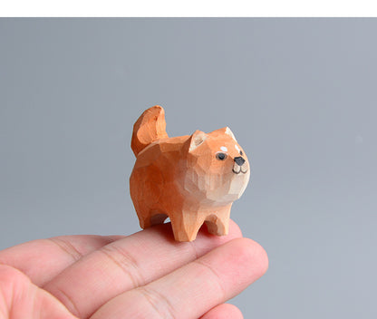 Creative Wooden Cat Trinkets – Handmade Wood Carving Cat Ornament (Gray & Orange)