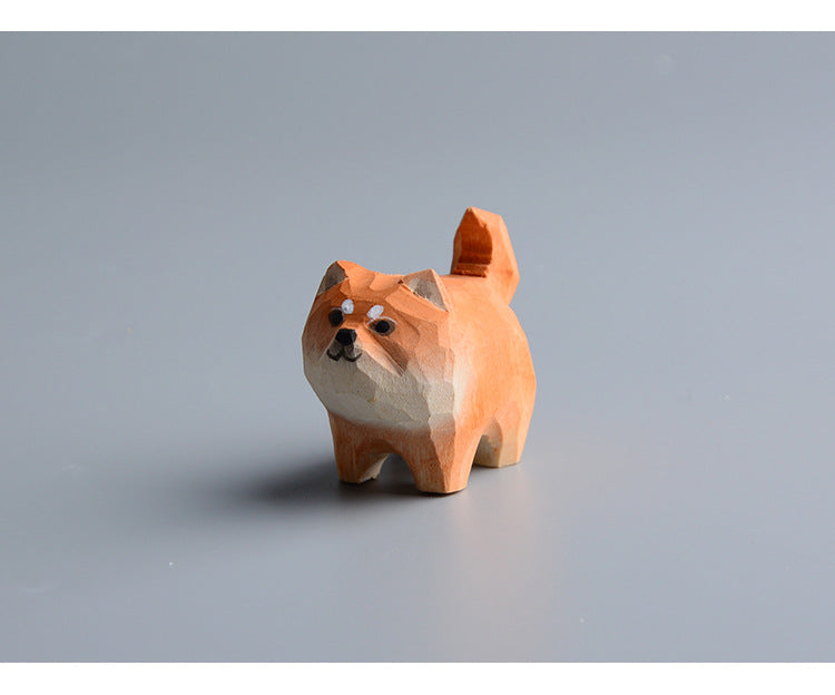 Creative Wooden Cat Trinkets – Handmade Wood Carving Cat Ornament (Gray & Orange)